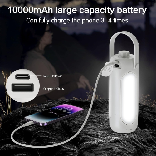 Outdoor camping light three-tone 10,000 mAh portable USB emergency charging light camping tent light - white