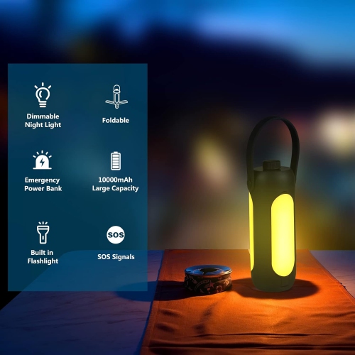 Lampe de camping d'extérieur à recharge d'urgence USB portative trois tons 10&nbsp;000&nbsp;mAh lampe de tente de camping - Vert