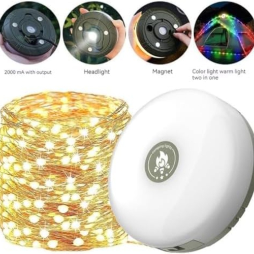 GREEN SCENIC  Camping Light String With Camping Light And Flashlight, 3-In-1 Portable Light String, Rechargeable, Waterproof