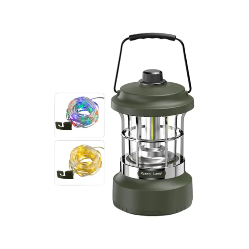 Rechargeable LED Camping Lantern with 15m RGB Light String - 4000mAh Battery, Dual Lighting Modes, Portable Waterproof Green LED Lantern for Outdoor