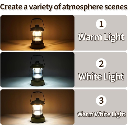 Rechargeable LED Camping Lantern with 15m RGB Light String - 4000mAh Battery, Dual Lighting Modes, Portable Waterproof Green LED Lantern for Outdoor