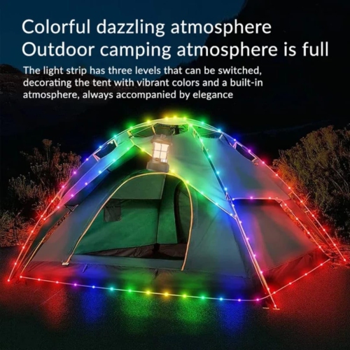 Rechargeable LED Camping Lantern with 15m RGB Light String - 4000mAh Battery, Dual Lighting Modes, Portable Waterproof Green LED Lantern for Outdoor