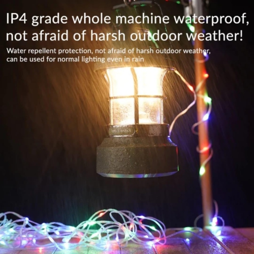 Rechargeable LED Camping Lantern with 15m RGB Light String - 4000mAh Battery, Dual Lighting Modes, Portable Waterproof Green LED Lantern for Outdoor