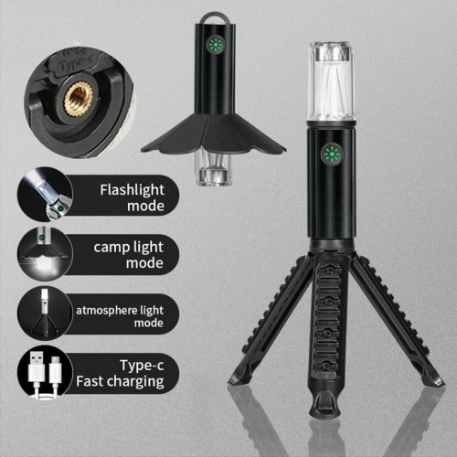 Flashlight Camping Light LED Outdoor Camping Light Emergency Portable Outdoor Tent Light Handheld Light - Black