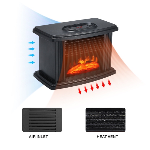 Mini Fireplace Heater - Realistic flame effect | Remote control | Quiet and portable | Suitable for home/office decoration and heating