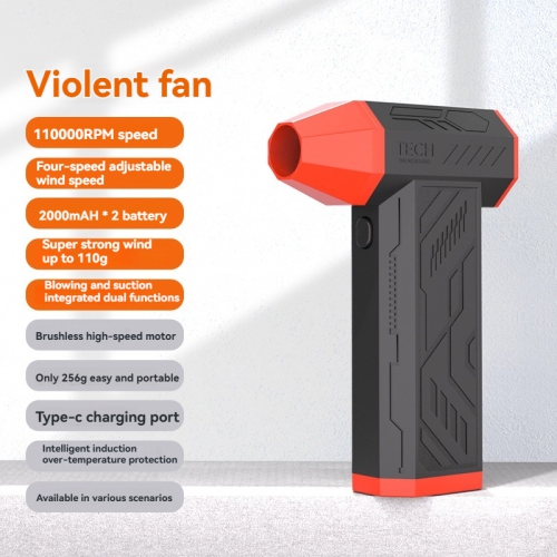 Mini ventilateur turbo, sèche-cheveux portatif sans fil haute vitesse, moteur sans balais pratique extérieur, ventilateur violent, 4000 mAh +