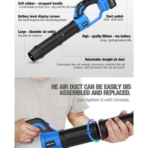 Lithium-powered blower with brushless motor, high air pressure, 4.0Ah long battery life for dust, snow, and leaf removal