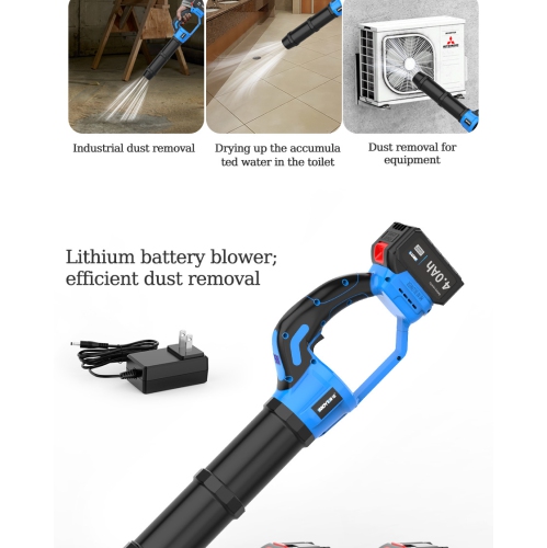 Lithium-powered blower with brushless motor, high air pressure, 4.0Ah long battery life for dust, snow, and leaf removal