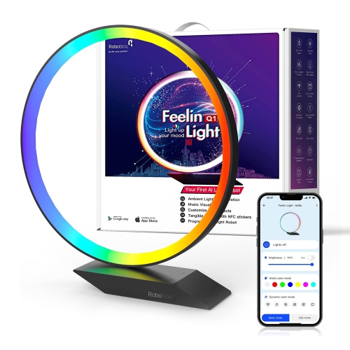 Robobloq Feelin Light Q1: Smart DIY Ambient Smart RGB Modern Table Lamp, Sync Music and APP Control, with Radar Sensor, Automatic Dimming, Touchless