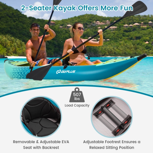 Ensemble de kayak gonflable portatif pour 2&nbsp;personnes de Goplus avec siège rembourré en EVA pour rames en aluminium