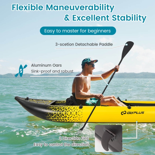 Ensemble de kayak gonflable portatif pour 2&nbsp;personnes de Goplus avec siège rembourré en EVA pour rames en aluminium