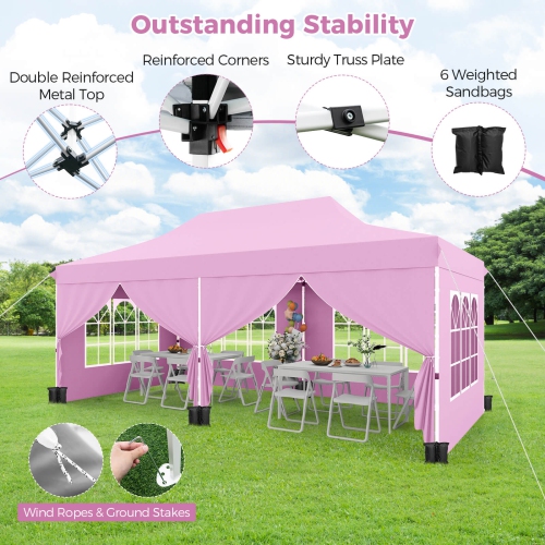 Costway 10 x 20FT Pop up Canopy Outdoor Canopy Tent with 6 Sidewalls Carrying Bag