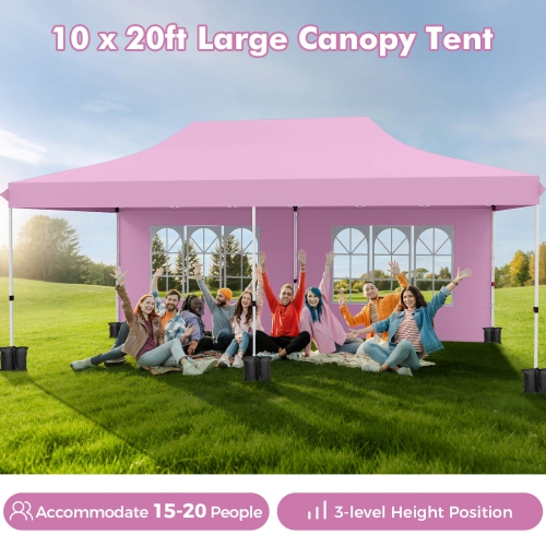 Costway 10 x 20FT Pop up Canopy Outdoor Canopy Tent with 6 Sidewalls Carrying Bag