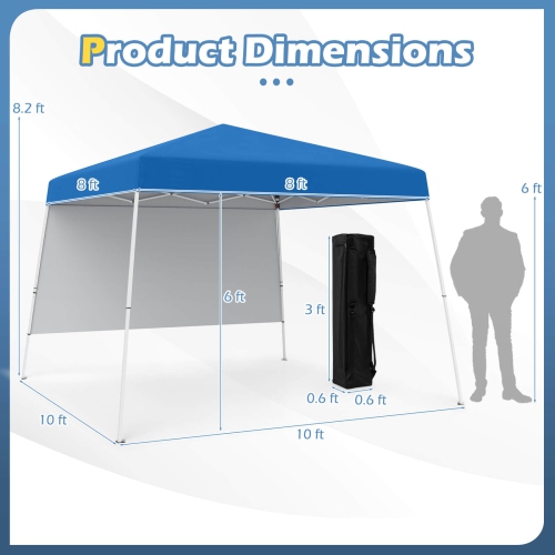 Costway 10 X 10FT Pop up Canopy Tent with 1 Sidewall, Portable Backpack, 4 Stakes Slant Leg Blue/White/Pinl/Gray