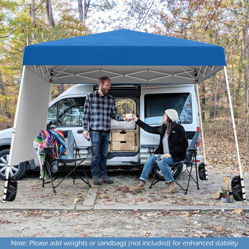 Costway 10 X 10FT Pop up Canopy Tent with 1 Sidewall, Portable Backpack, 4 Stakes Slant Leg Blue/White/Pinl/Gray