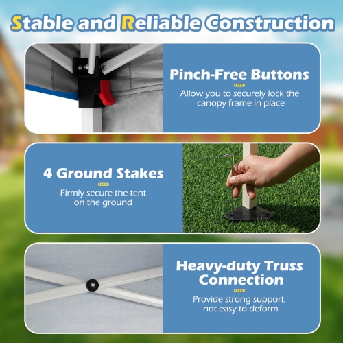 Costway 10 X 10FT Pop up Canopy Tent with 1 Sidewall, Portable Backpack, 4 Stakes Slant Leg Blue/White/Pinl/Gray