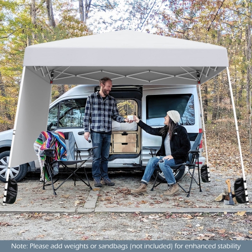 Costway 10 X 10FT Pop up Canopy Tent with 1 Sidewall, Portable Backpack, 4 Stakes Slant Leg Blue/White/Pinl/Gray