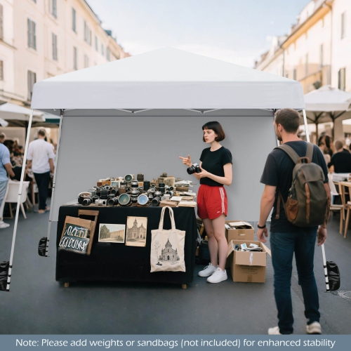 Costway 10 X 10FT Pop up Canopy Tent with 1 Sidewall, Portable Backpack, 4 Stakes Slant Leg Blue/White/Pinl/Gray