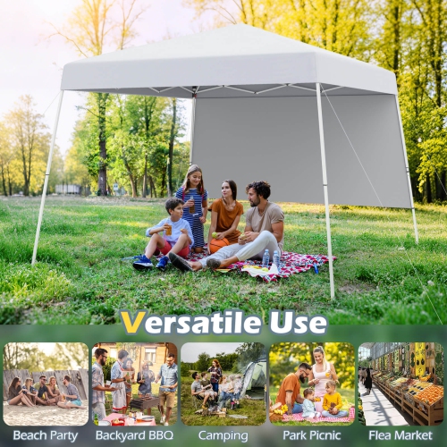 Costway 10 X 10FT Pop up Canopy Tent with 1 Sidewall, Portable Backpack, 4 Stakes Slant Leg Blue/White/Pinl/Gray