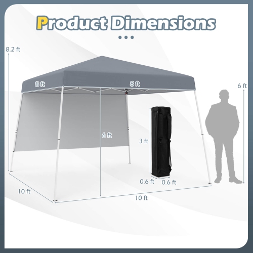 Costway 10 X 10FT Pop up Canopy Tent with 1 Sidewall, Portable Backpack, 4 Stakes Slant Leg Blue/White/Pinl/Gray