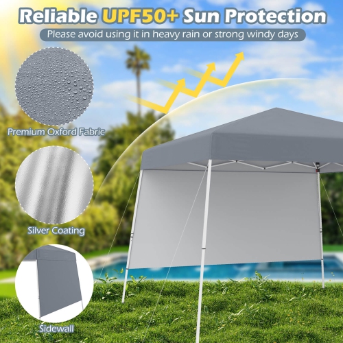 Costway 10 X 10FT Pop up Canopy Tent with 1 Sidewall, Portable Backpack, 4 Stakes Slant Leg Blue/White/Pinl/Gray