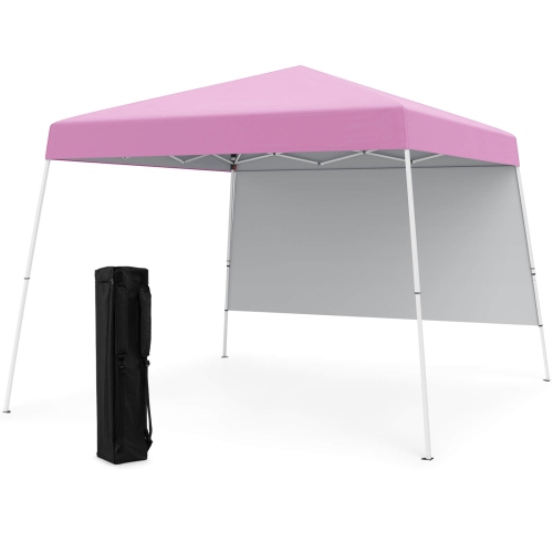 Image 1 de 10.. Tente escamotable de 10 x 10 pi avec 1 flancs, sac à dos portatif, 4 piquets à pattes inclinées Bleu/Blanc/Pinl/Gris de Costway