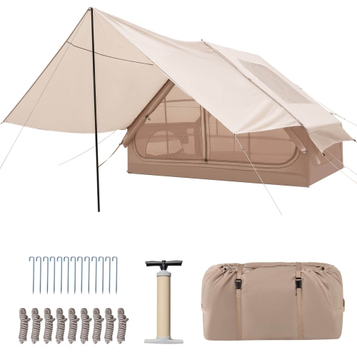Image 1 de 10.. Tente de camping gonflable 4-6&nbsp;personnes de Costway, tente de camping imperméable avec porche et pompe