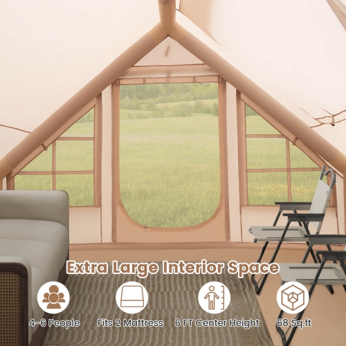 Costway Inflatable Camping Tent 4-6 People Waterproof Blow-up Air Tent with Porch, Pump
