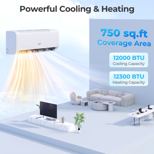 Costway 12000BTU Wifi Enabled Mini Split AC 22 SEER2115V Inverter Air Conditioner White/Gray