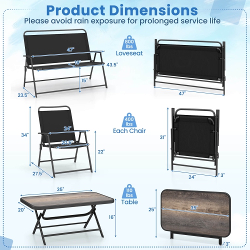 Costway 4 PCS Patio Folding Furniture Set Outdoor Conversation Set Bistro Sectional Set