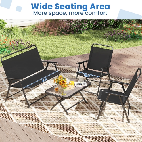 Costway 4 PCS Patio Folding Furniture Set Outdoor Conversation Set Bistro Sectional Set