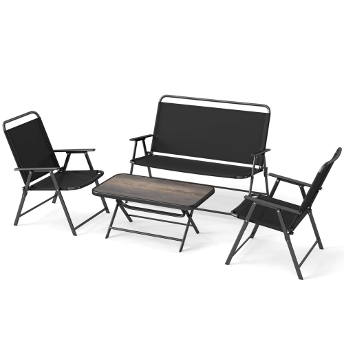 Costway 4 PCS Patio Folding Furniture Set Outdoor Conversation Set Bistro Sectional Set