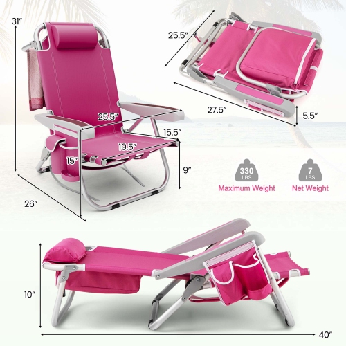 Chaise de plage pliante 1/2 PCS de Goplus pour chaise de camping en aluminium léger adulte avec sac de rangement bleu/rouge