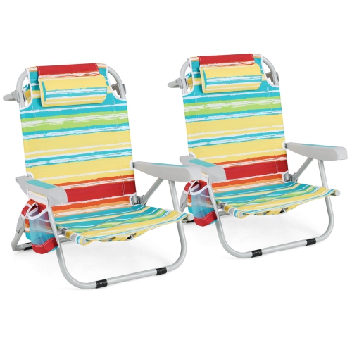 Goplus 2 PCS Folding Beach Chair Lightweight Aluminum Camping Chair with Storage Bag Multicolor
