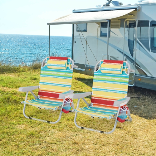 Chaise de plage pliante Goplus 2 PCS Chaise de camping légère en aluminium avec sac de rangement multicolore