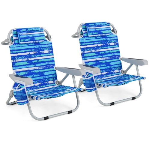 Chaise de plage pliante Goplus 2 PCS Chaise de camping légère en aluminium avec sac de rangement bleu marine