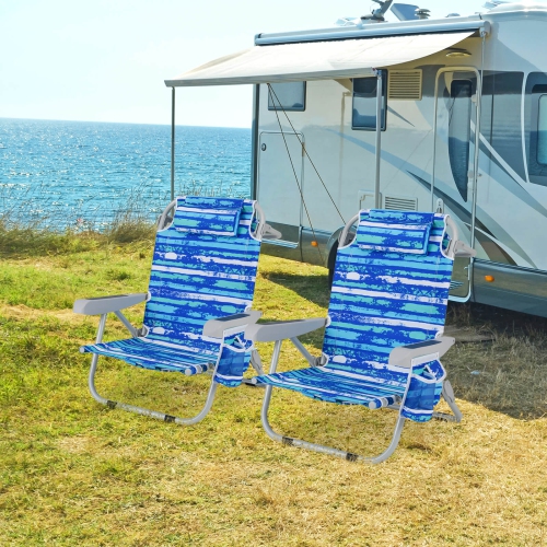 Chaise de plage pliante Goplus 2 PCS Chaise de camping légère en aluminium avec sac de rangement bleu marine