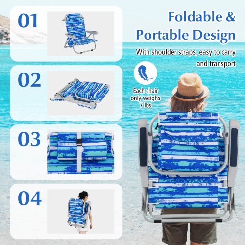 Chaise de plage pliante Goplus 2 PCS Chaise de camping légère en aluminium avec sac de rangement bleu marine