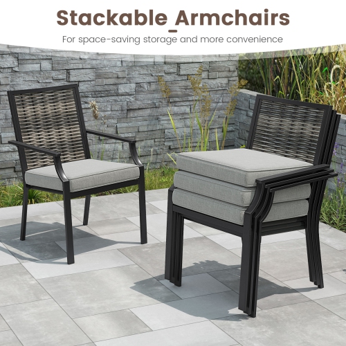 Costway Patio Wicker Chairs Set of 2/4 Stackable Rattan Armchairs with Removable Cushions