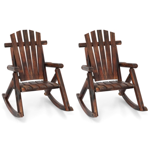 COSTWAY  1/2 PCs Outdoor Adirondack Rocking Chair for Adults Solid Wood Porch Rocker Patio Chair