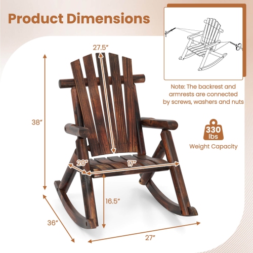 Costway 1/2 PCS Outdoor Adirondack Rocking Chair for Adults Solid Wood Porch Rocker Patio Chair