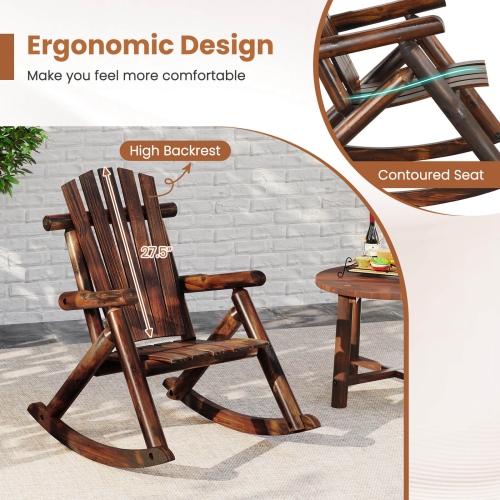 Costway 1/2 PCS Outdoor Adirondack Rocking Chair for Adults Solid Wood Porch Rocker Patio Chair