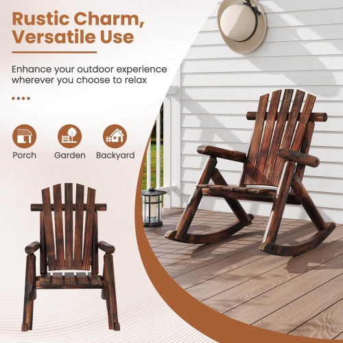 Costway 1/2 PCS Outdoor Adirondack Rocking Chair for Adults Solid Wood Porch Rocker Patio Chair