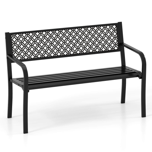 COSTWAY  50" Outdoor Garden Bench With Geometric Lattice Backrest Armrests And Slatted Seat Black/gray