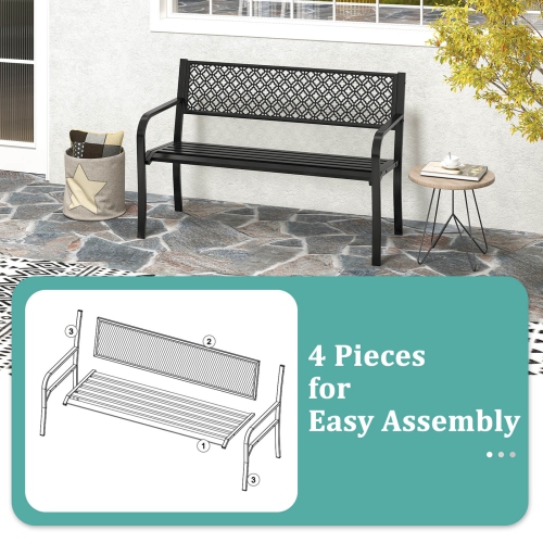 Costway 50" Outdoor Garden Bench with Geometric Lattice Backrest Armrests and Slatted Seat Black/Gray