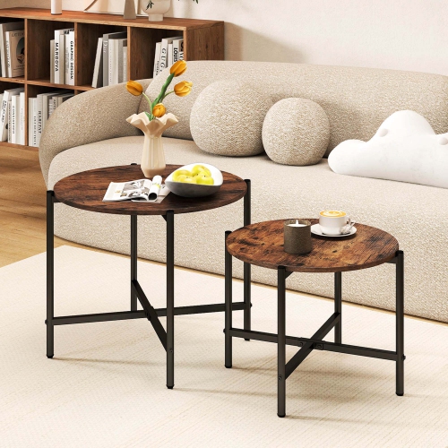Costway Round Coffee Table Set of 2 21.5" & 25.5" Nesting Coffee Tables Circle End Table