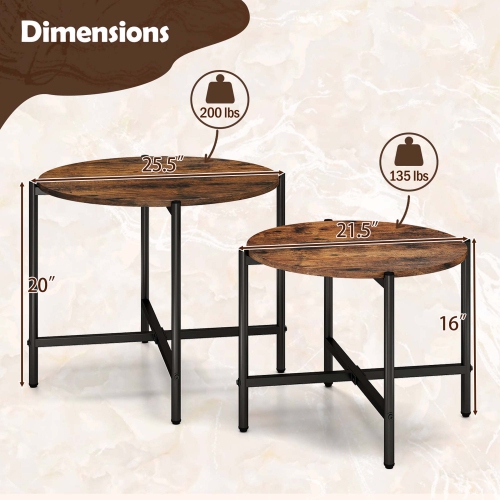 Costway Round Coffee Table Set of 2 21.5" & 25.5" Nesting Coffee Tables Circle End Table