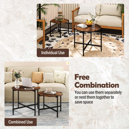 Costway Round Coffee Table Set of 2 21.5" & 25.5" Nesting Coffee Tables Circle End Table