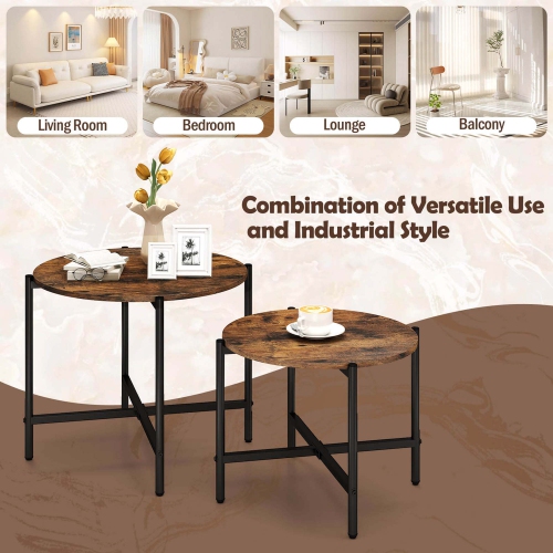 Costway Round Coffee Table Set of 2 21.5" & 25.5" Nesting Coffee Tables Circle End Table