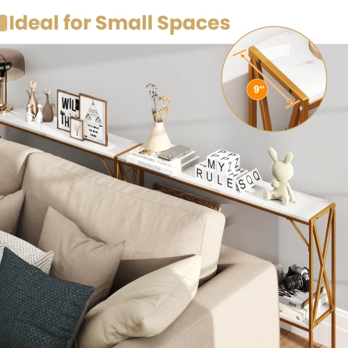 Table console étroite d'entrée à 2 niveaux avec rangement et 2 barres de soutien de Costway Table de canapé brun/blanc